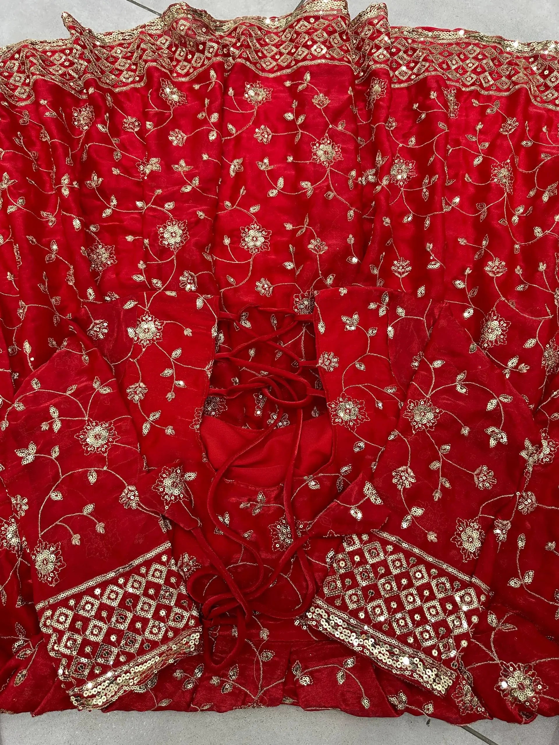 Fandy Silk Ready to Wear Anarkali Gown Set with Full Embroidery, Zari Sequins Dupatta & Bottom
