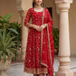 Fandy Silk Ready to Wear Anarkali Gown Set with Full Embroidery, Zari Sequins Dupatta & Bottom
