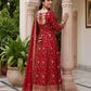 Fandy Silk Ready to Wear Anarkali Gown Set with Full Embroidery, Zari Sequins Dupatta & Bottom