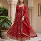 Fandy Silk Ready to Wear Anarkali Gown Set with Full Embroidery, Zari Sequins Dupatta & Bottom