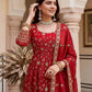 Fandy Silk Ready to Wear Anarkali Gown Set with Full Embroidery, Zari Sequins Dupatta & Bottom