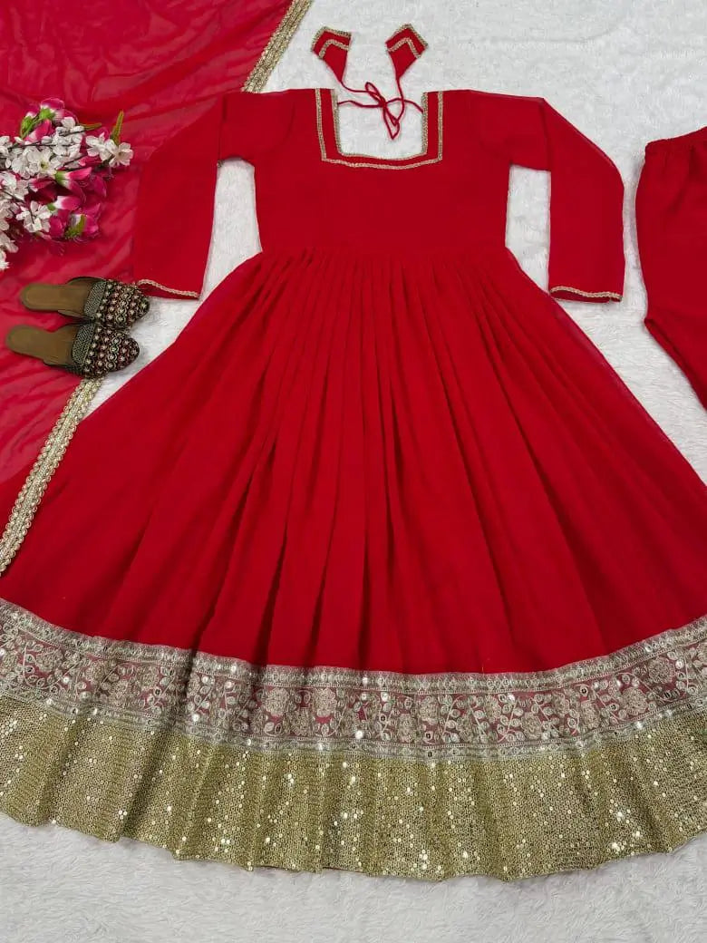 Faux Blooming Anarkali Palazzo Set with Dupatta