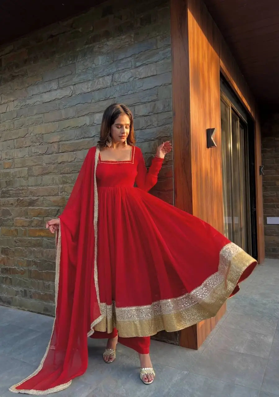 Faux Blooming Anarkali Palazzo Set with Dupatta