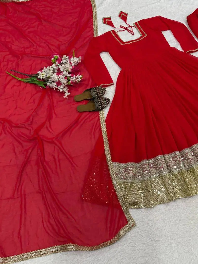 Faux Blooming Anarkali Palazzo Set with Dupatta