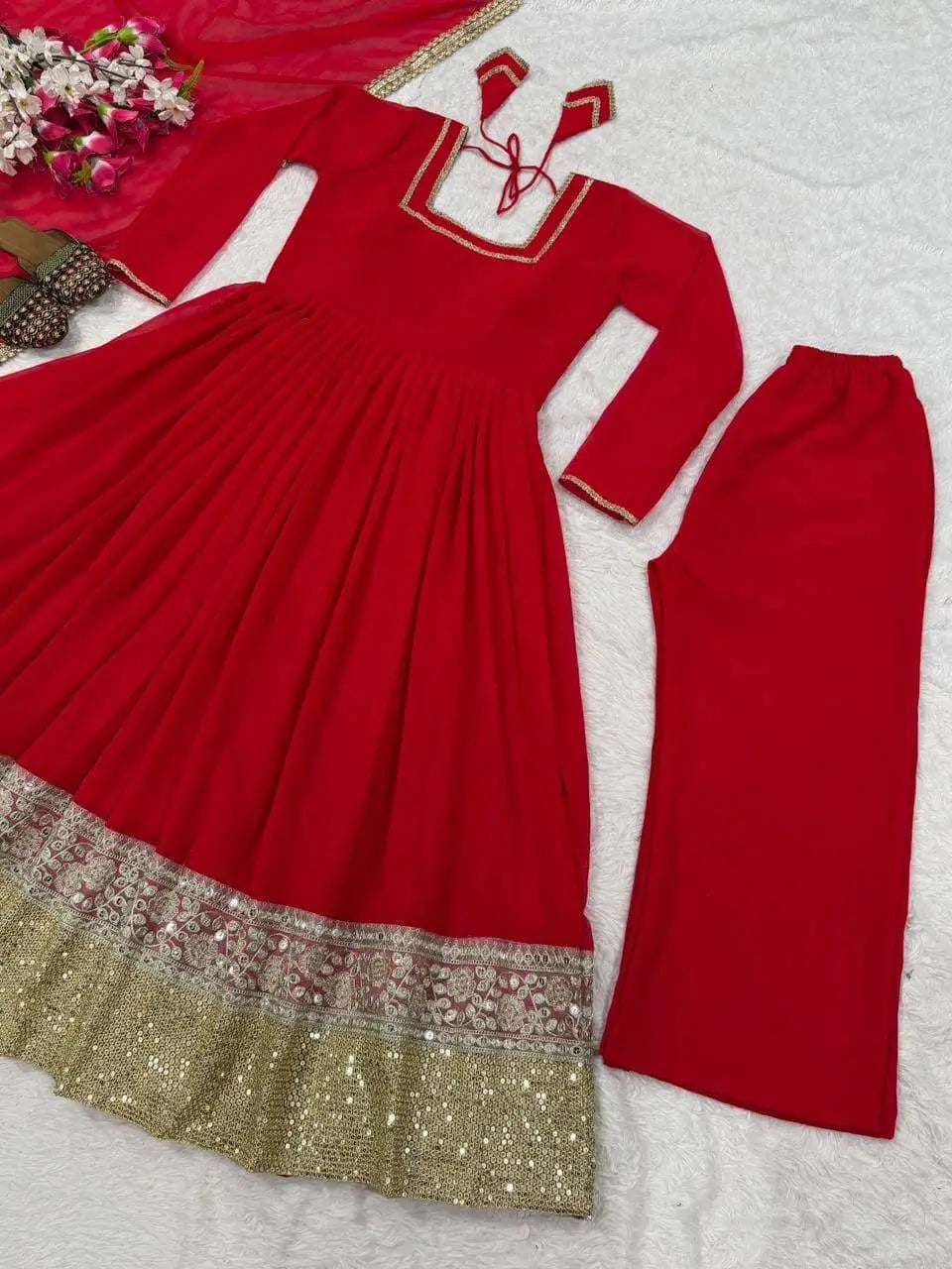 Faux Blooming Anarkali Palazzo Set with Dupatta