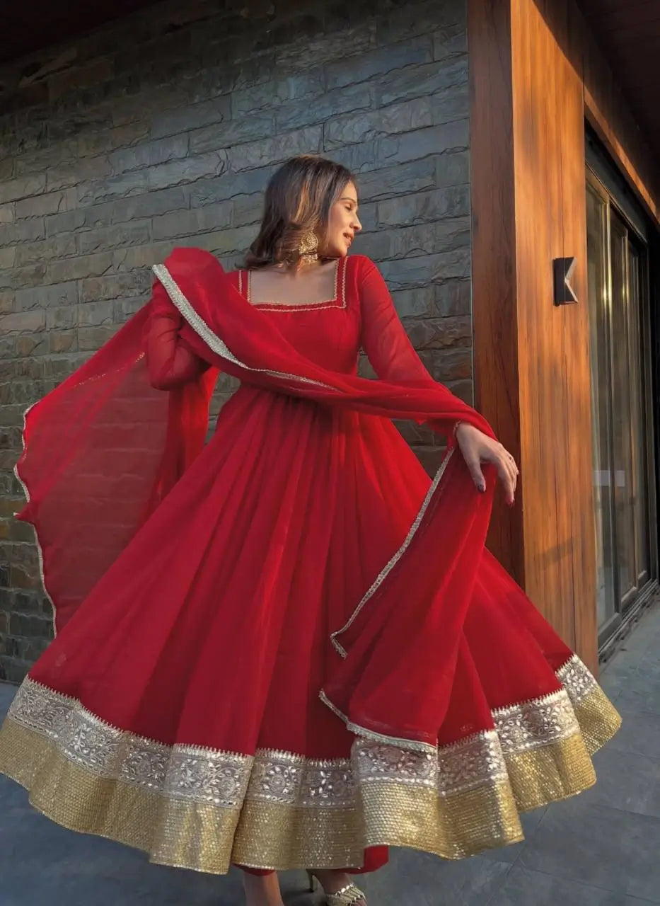 Faux Blooming Anarkali Palazzo Set with Dupatta