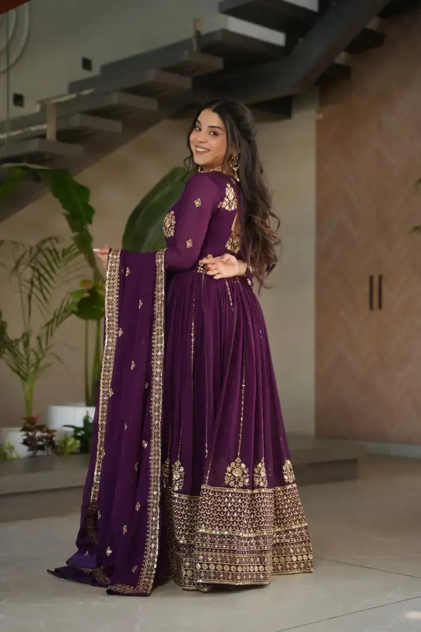 Faux Blooming Designer Gown with Rich Zari & Sequins Embroidery – 2 Colours