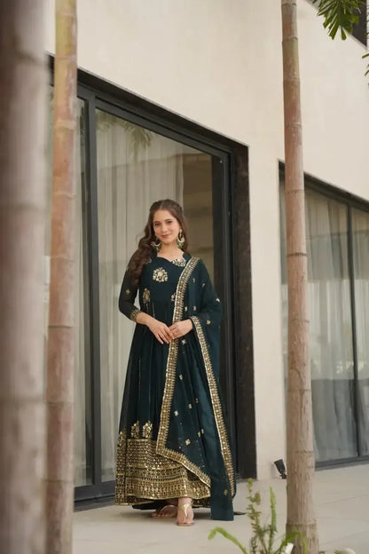 Faux Blooming Designer Gown with Rich Zari & Sequins Embroidery – 2 Colours