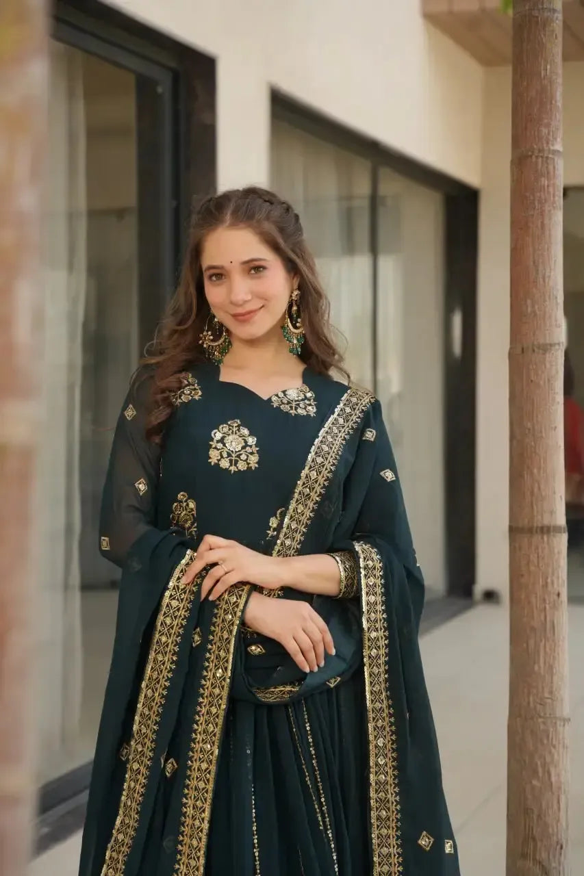 Faux Blooming Designer Gown with Rich Zari & Sequins Embroidery – 2 Colours