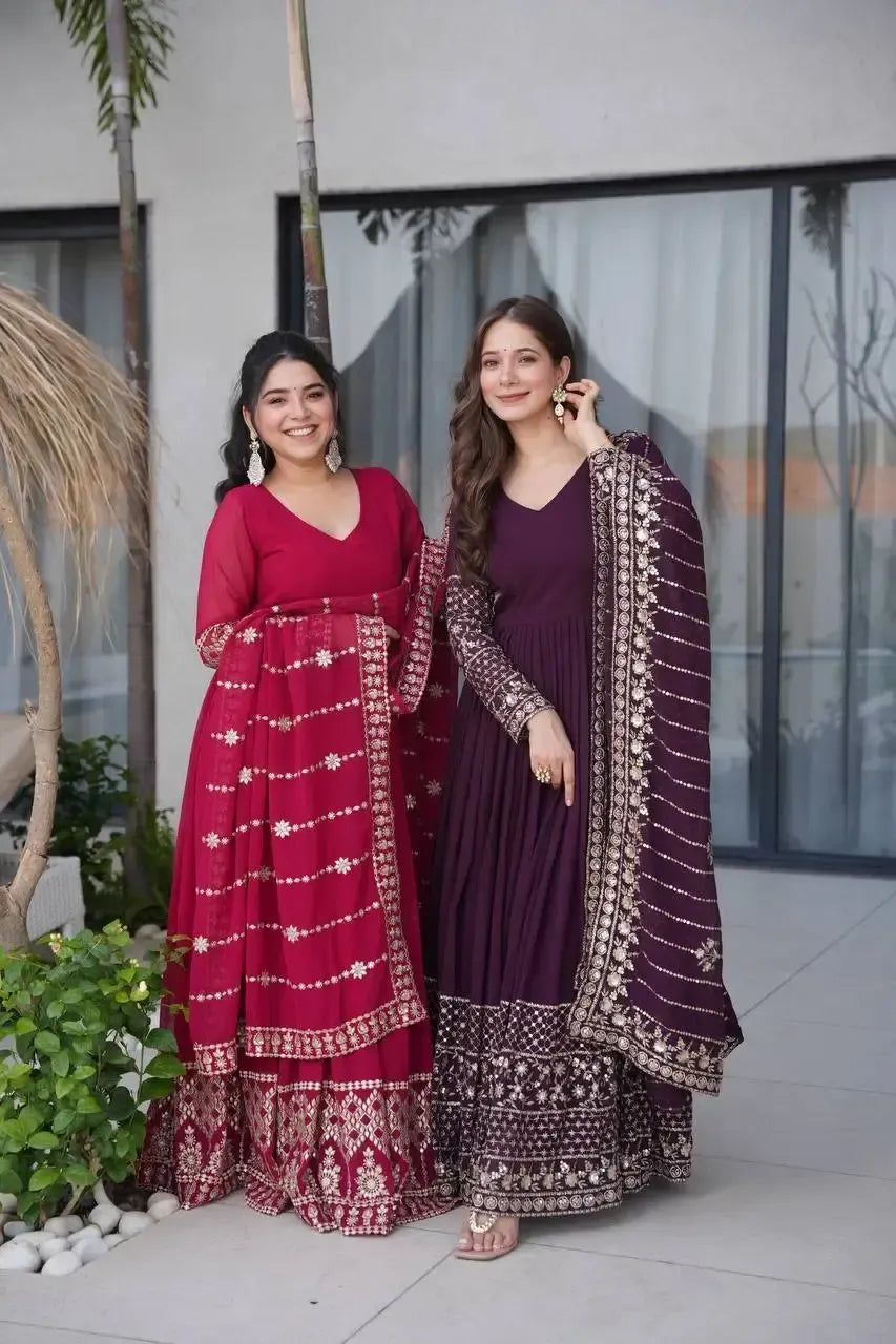 Faux Blooming Designer Gown with Rich Zari & Sequins Embroidery – 2 Colours