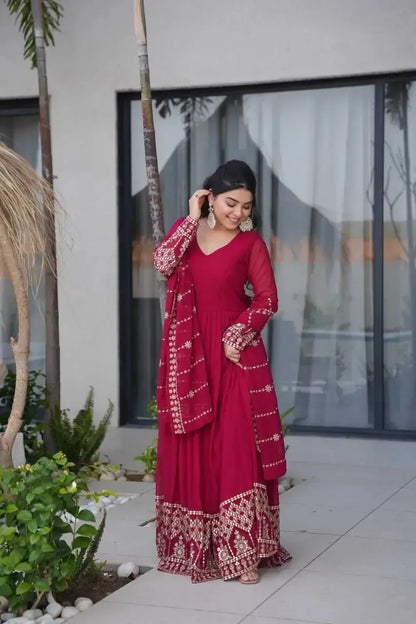 Faux Blooming Designer Gown with Rich Zari & Sequins Embroidery – 2 Colours