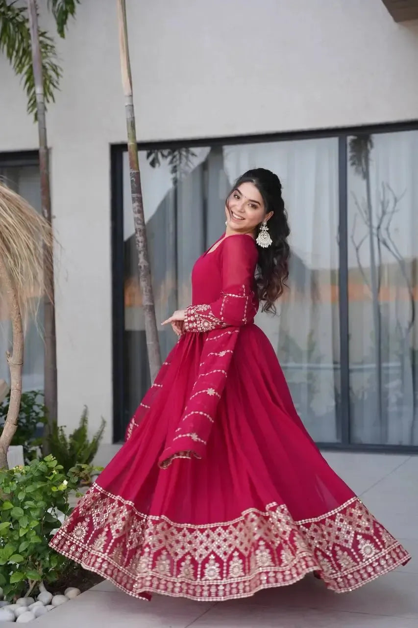 Faux Blooming Designer Gown with Rich Zari & Sequins Embroidery – 2 Colours