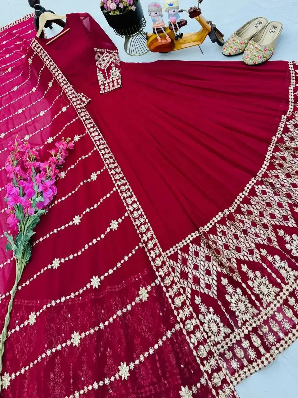 Faux Blooming Designer Gown with Rich Zari & Sequins Embroidery – 2 Colours