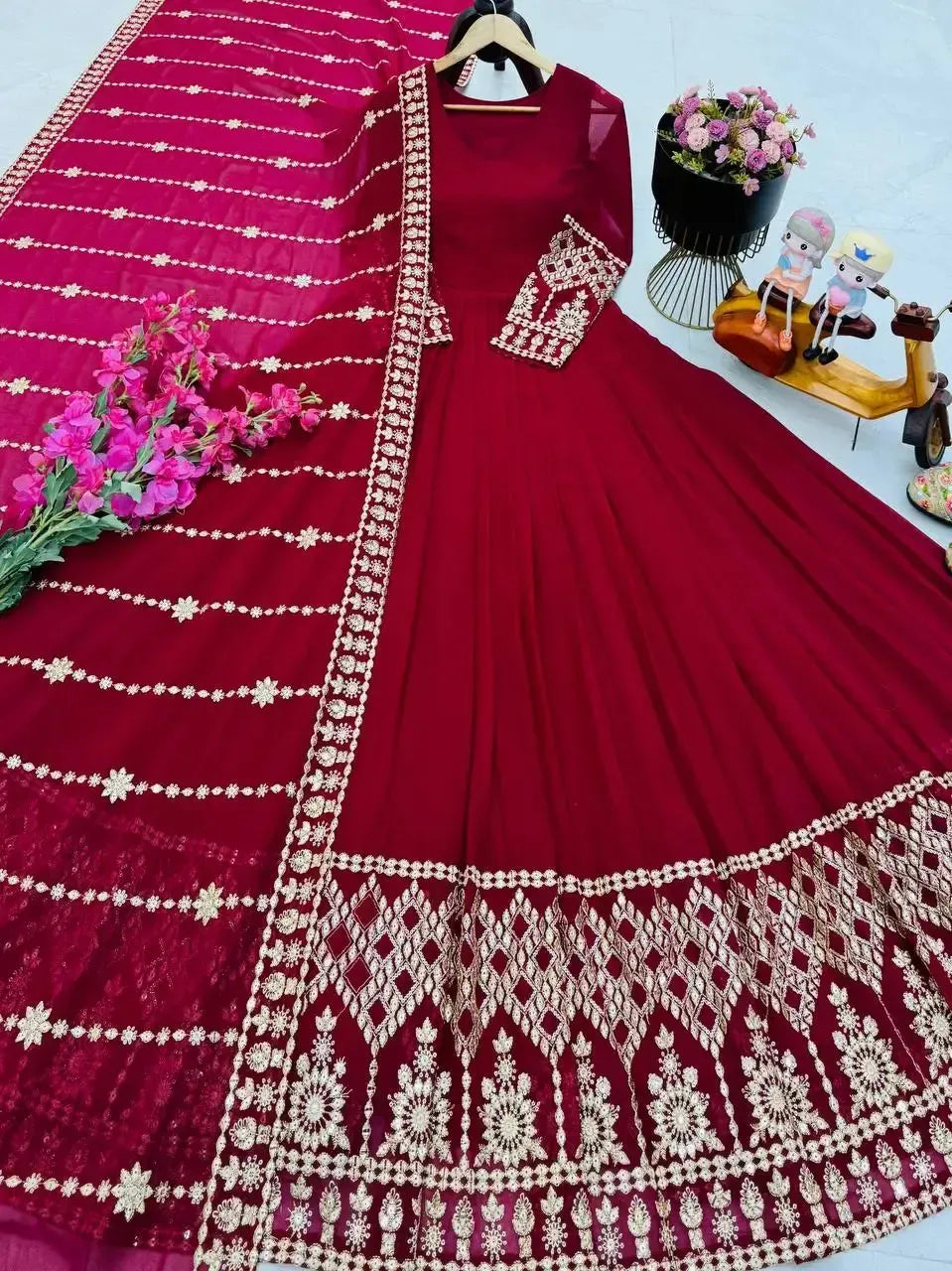 Faux Blooming Designer Gown with Rich Zari & Sequins Embroidery – 2 Colours