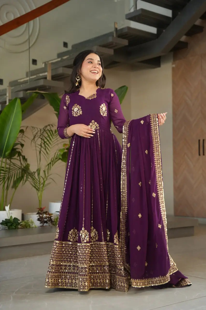 Faux Blooming Designer Gown with Rich Zari & Sequins Embroidery – 2 Colours