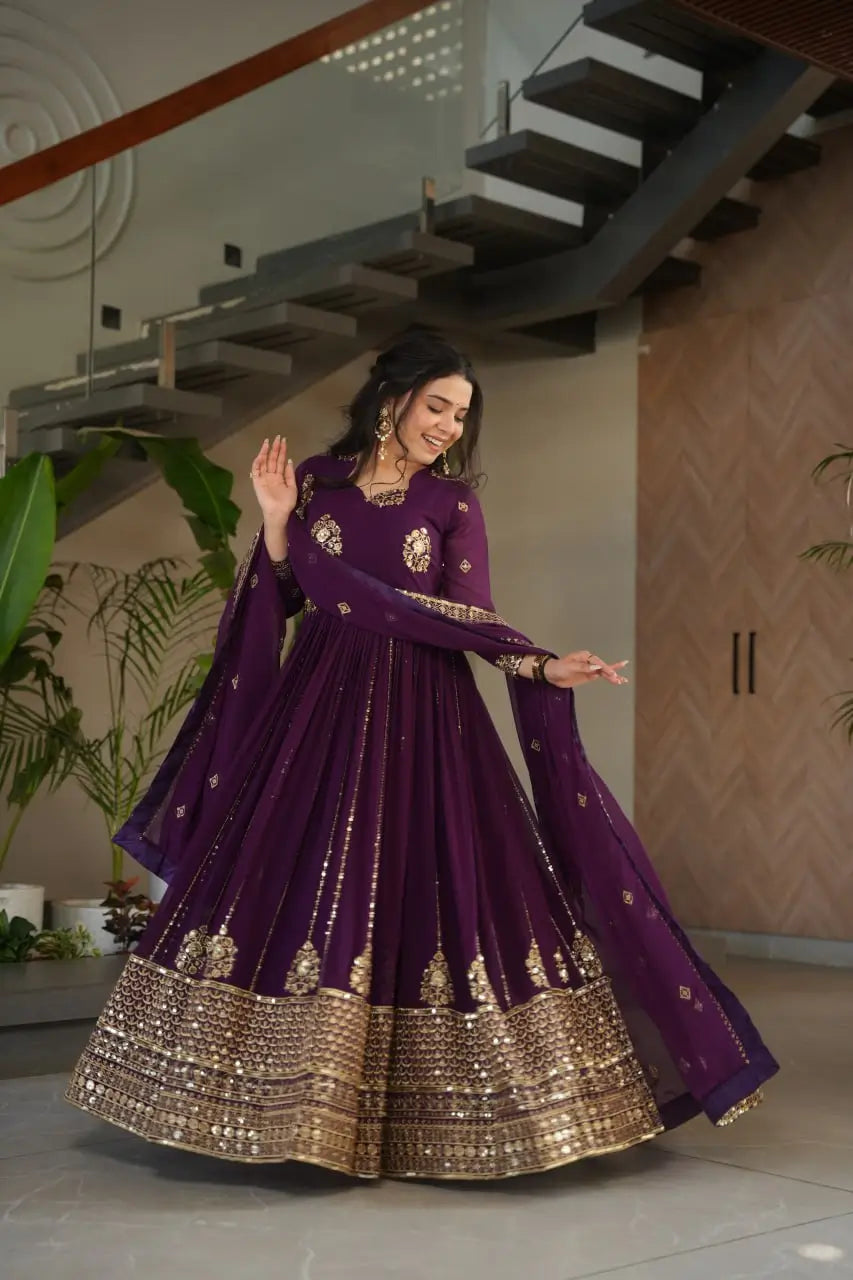 Faux Blooming Designer Gown with Rich Zari & Sequins Embroidery – 2 Colours