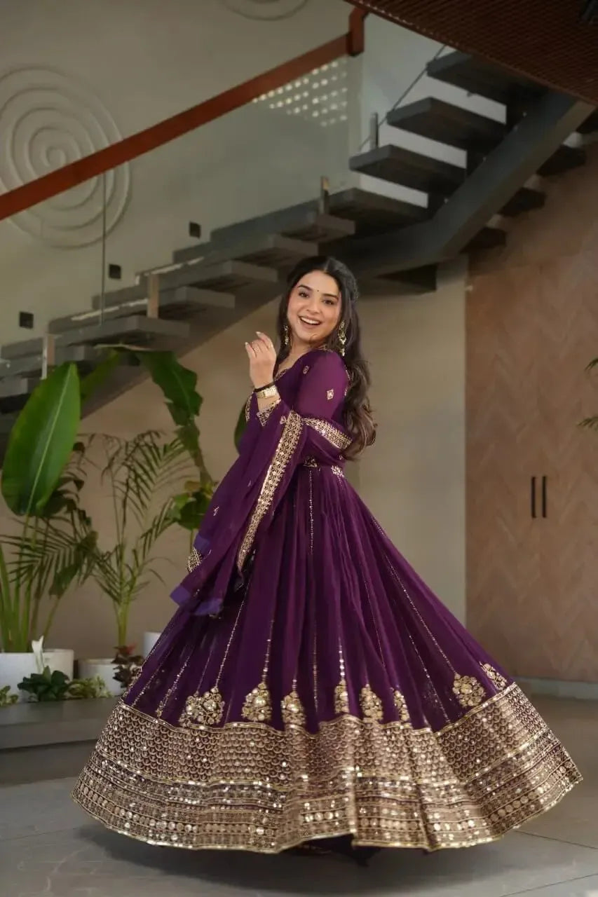 Faux Blooming Designer Gown with Rich Zari & Sequins Embroidery – 2 Colours