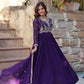 Faux Blooming Embroidered Party Wear Gown with Dupatta – Maroon & Purple