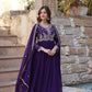Faux Blooming Embroidered Party Wear Gown with Dupatta – Maroon & Purple