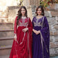 Faux Blooming Embroidered Party Wear Gown with Dupatta – Maroon & Purple