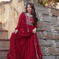 Faux Blooming Embroidered Party Wear Gown with Dupatta – Maroon & Purple