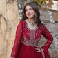 Faux Blooming Embroidered Party Wear Gown with Dupatta – Maroon & Purple