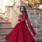 Faux Blooming Embroidered Party Wear Gown with Dupatta – Maroon & Purple