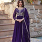 Faux Blooming Embroidered Party Wear Gown with Dupatta – Maroon & Purple