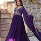 Faux Blooming Embroidered Party Wear Gown with Dupatta – Maroon & Purple
