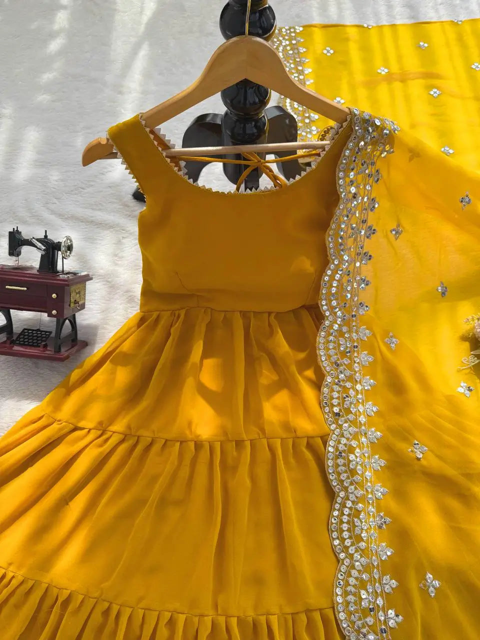 Faux Georgette Anarkali with Lace Work and Dupatta