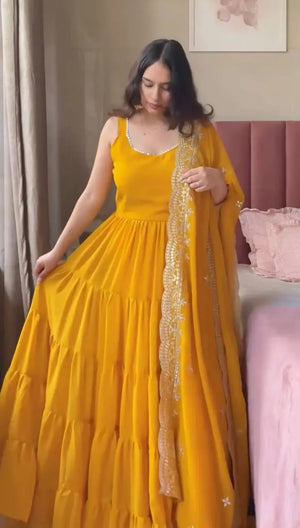 Faux Georgette Anarkali with Lace Work and Dupatta