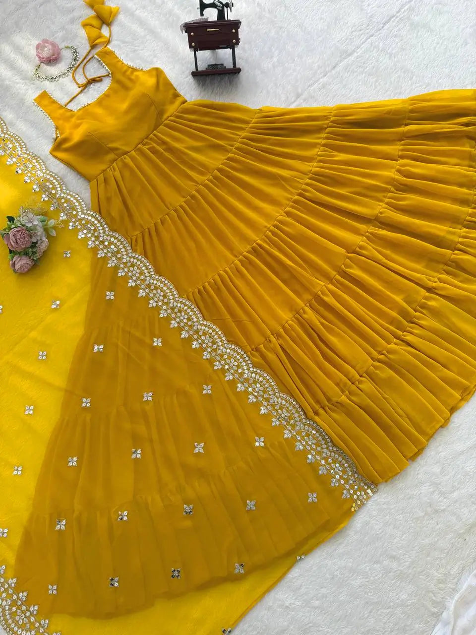 Faux Georgette Anarkali with Lace Work and Dupatta