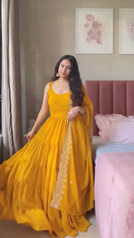 Faux Georgette Anarkali with Lace Work and Dupatta