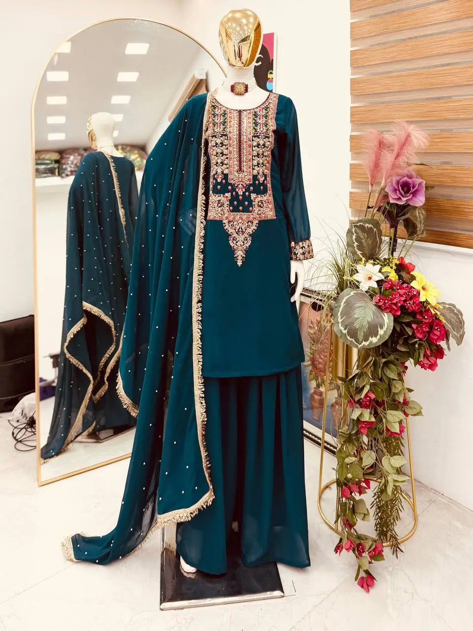 Faux Georgette Cording Embroidery Sharara Set