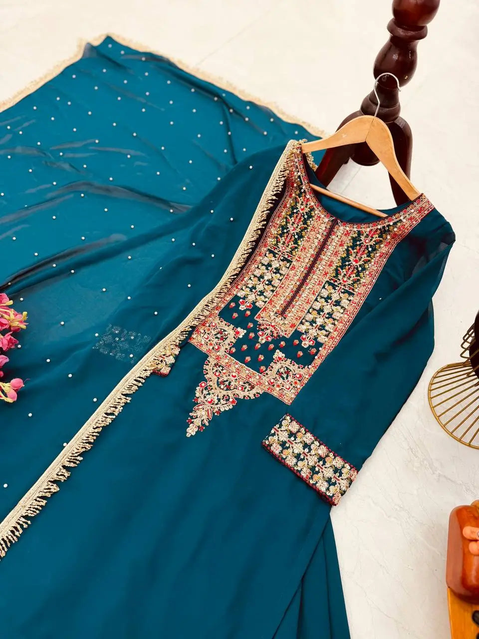 Faux Georgette Cording Embroidery Sharara Set