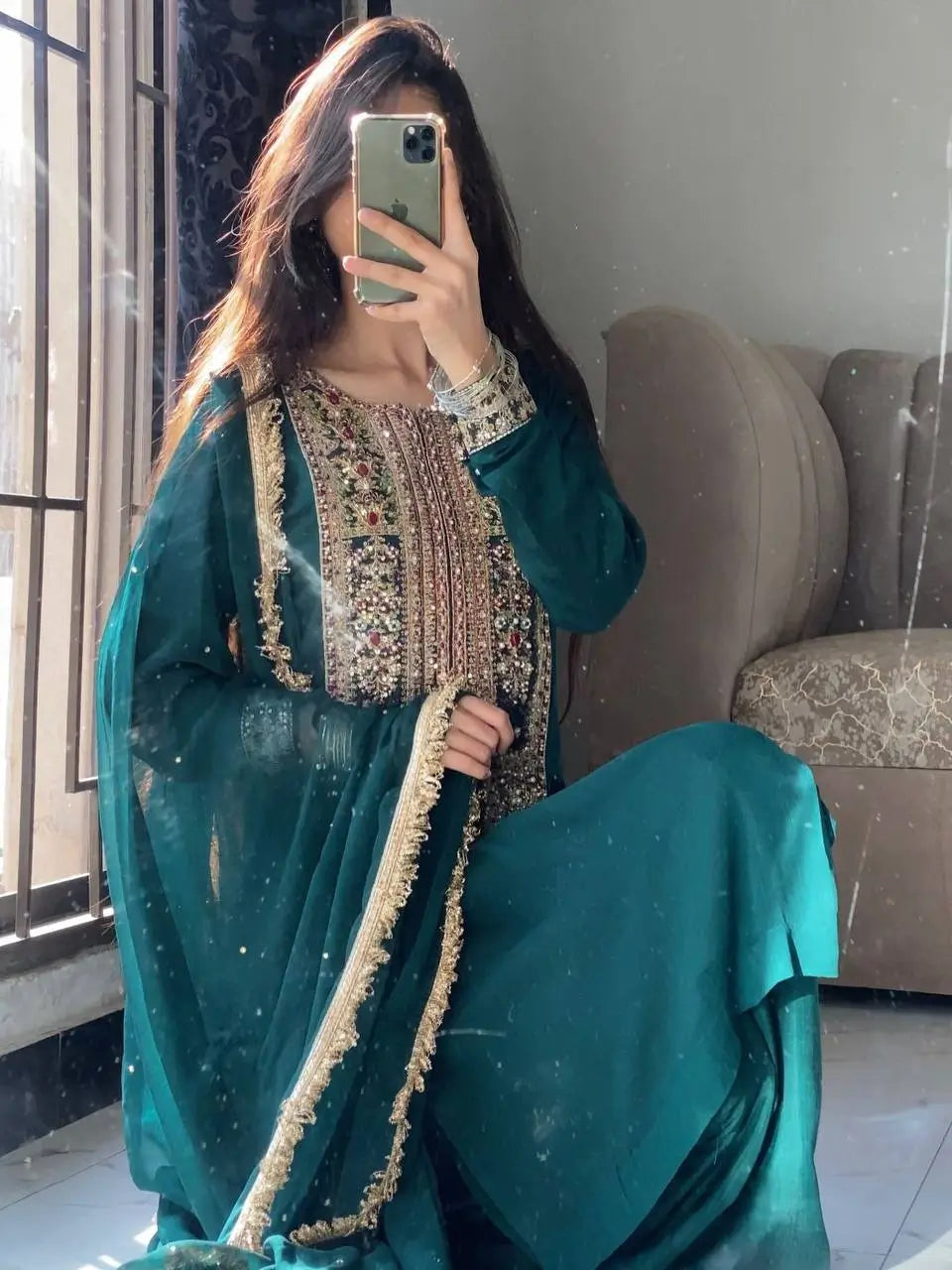 Faux Georgette Cording Embroidery Sharara Set