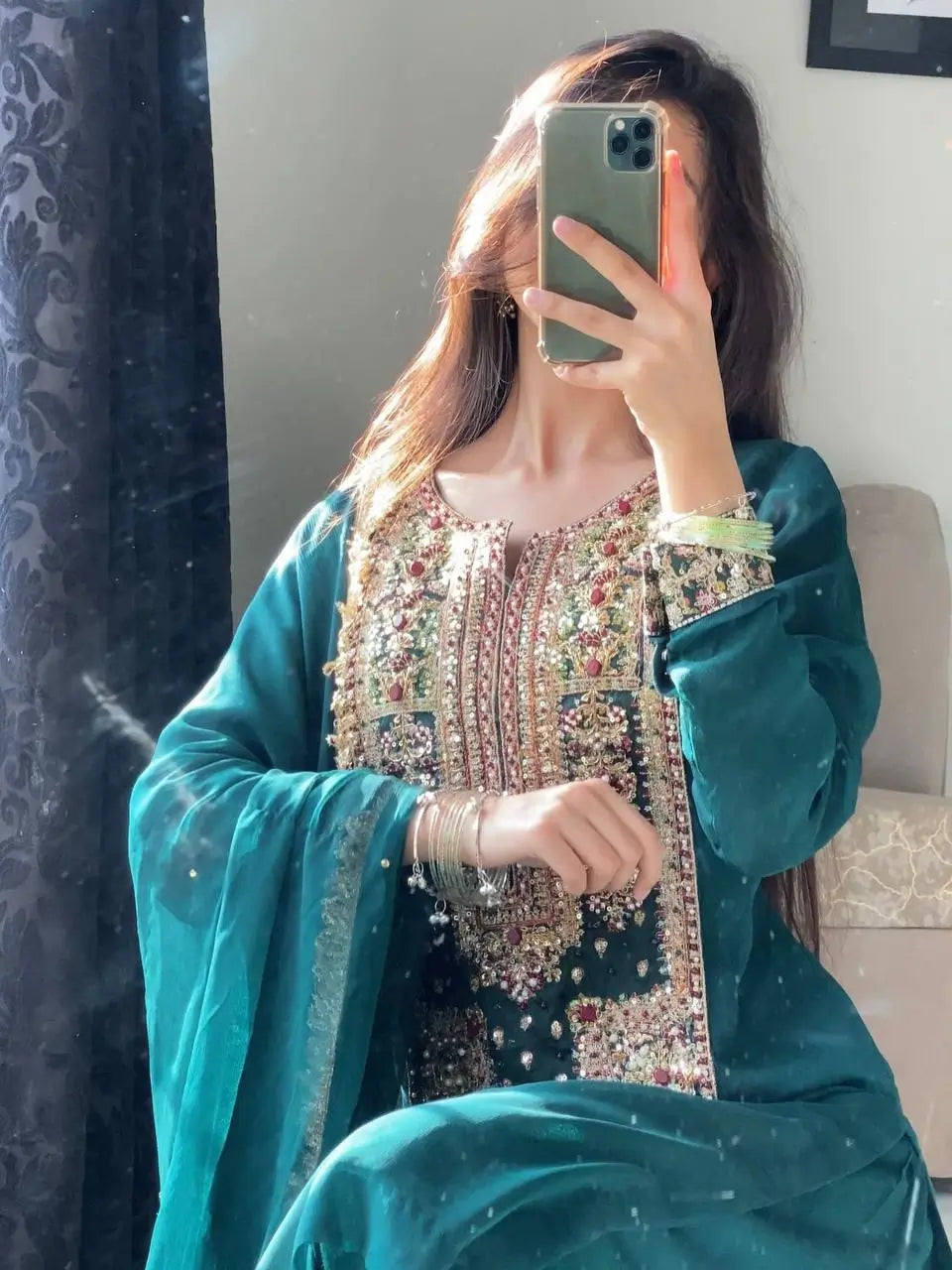 Faux Georgette Cording Embroidery Sharara Set