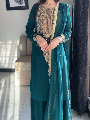 Faux Georgette Cording Embroidery Sharara Set