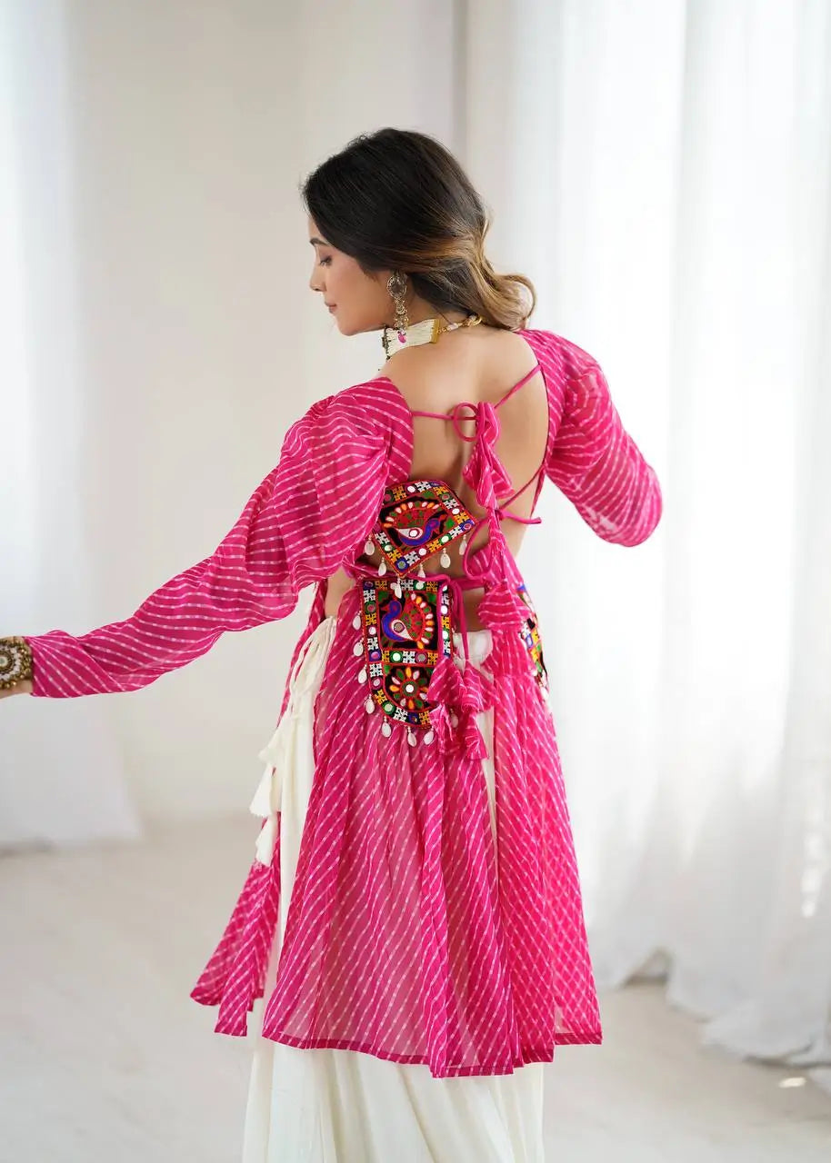 Faux Georgette Designer Codi and Thread Work Top with Butter Silk Lehenga Set