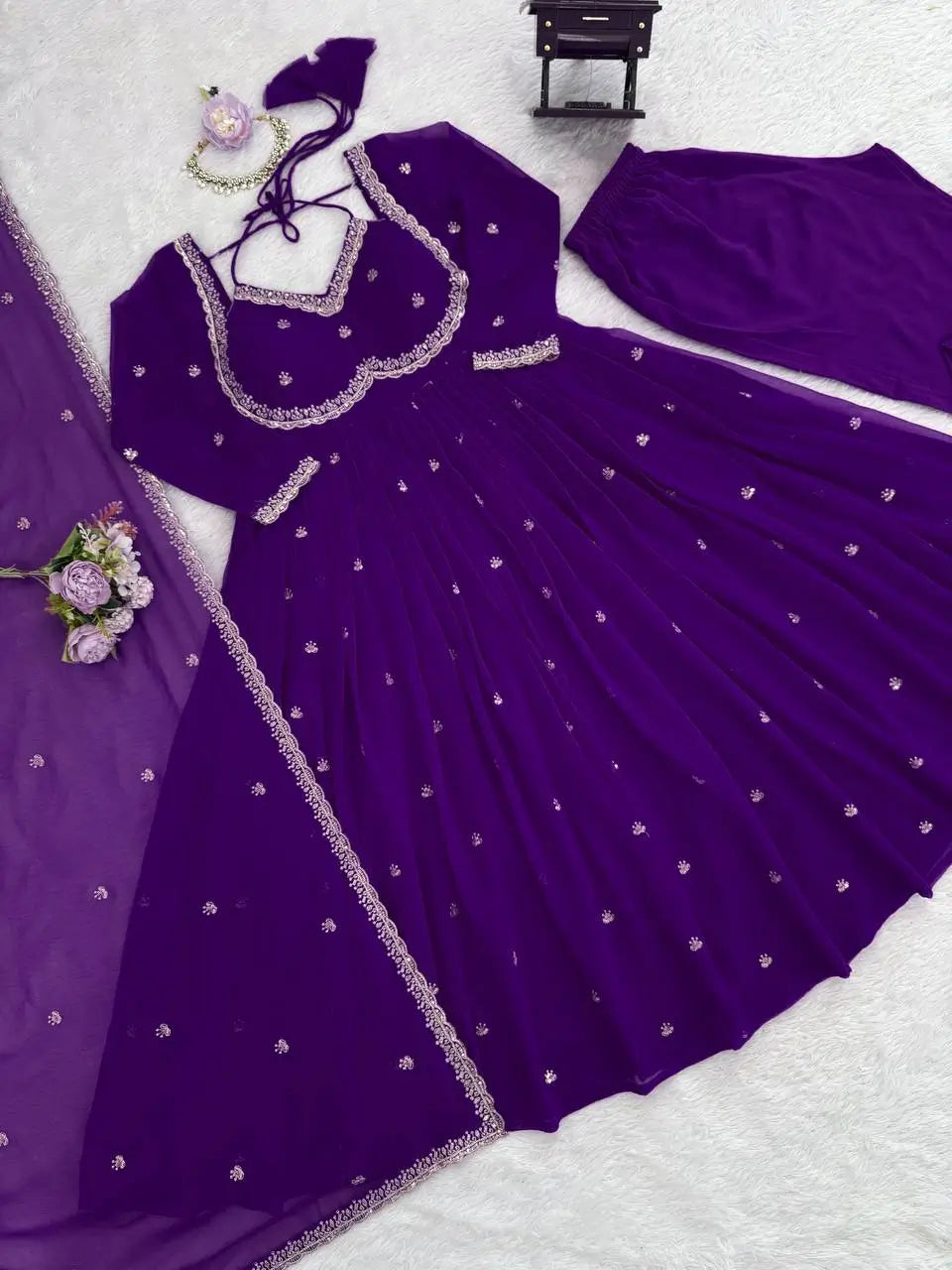 Faux Georgette Embroidered Anarkali Set with Dupatta