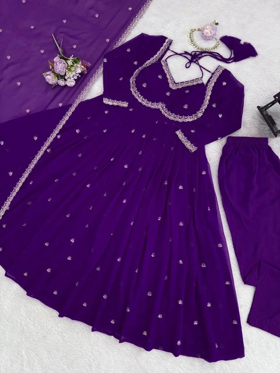 Faux Georgette Embroidered Anarkali Set with Dupatta