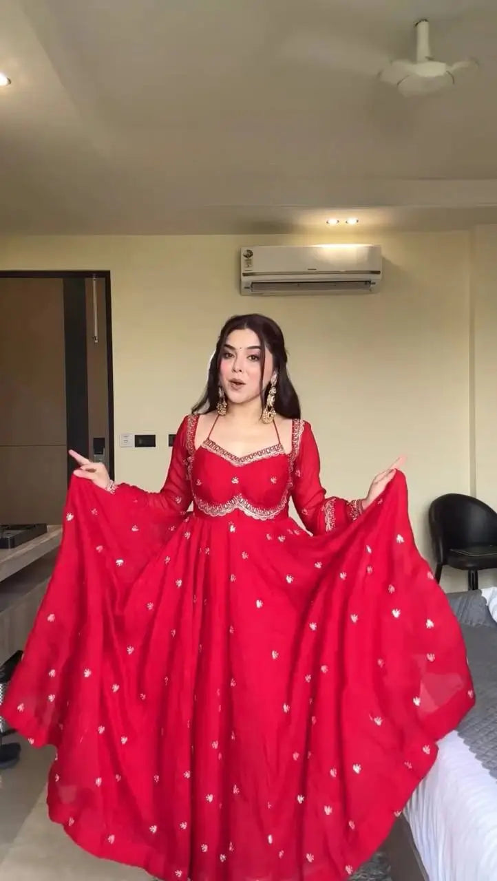 Faux Georgette Embroidered Anarkali Set with Dupatta