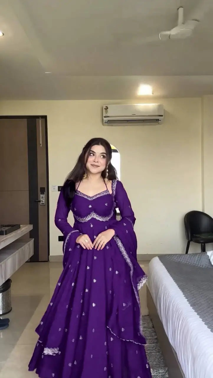 Faux Georgette Embroidered Anarkali Set with Dupatta