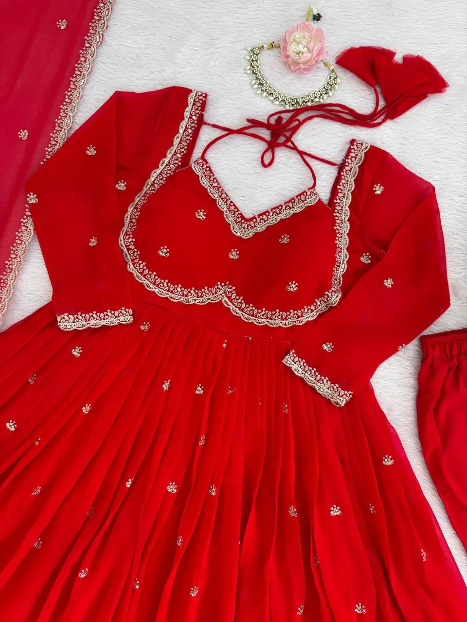 Faux Georgette Embroidered Anarkali Set with Dupatta
