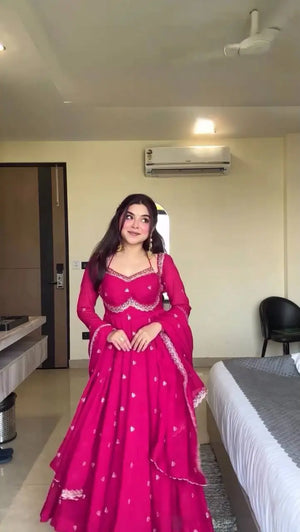 Faux Georgette Embroidered Anarkali Set with Dupatta