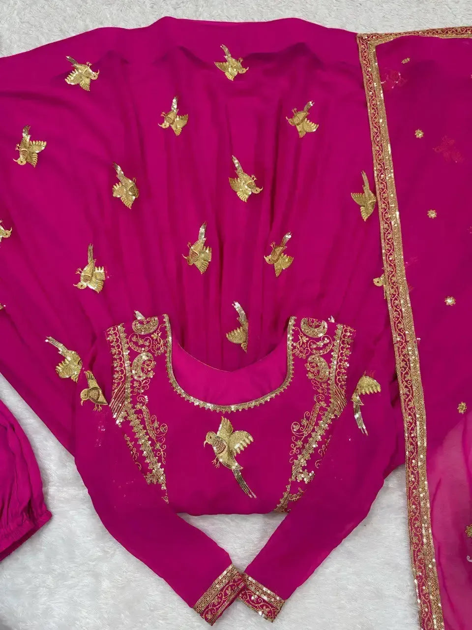 Faux Georgette Embroidered Gown Set with Pant & Dupatta