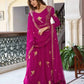 Faux Georgette Embroidered Gown Set with Pant & Dupatta