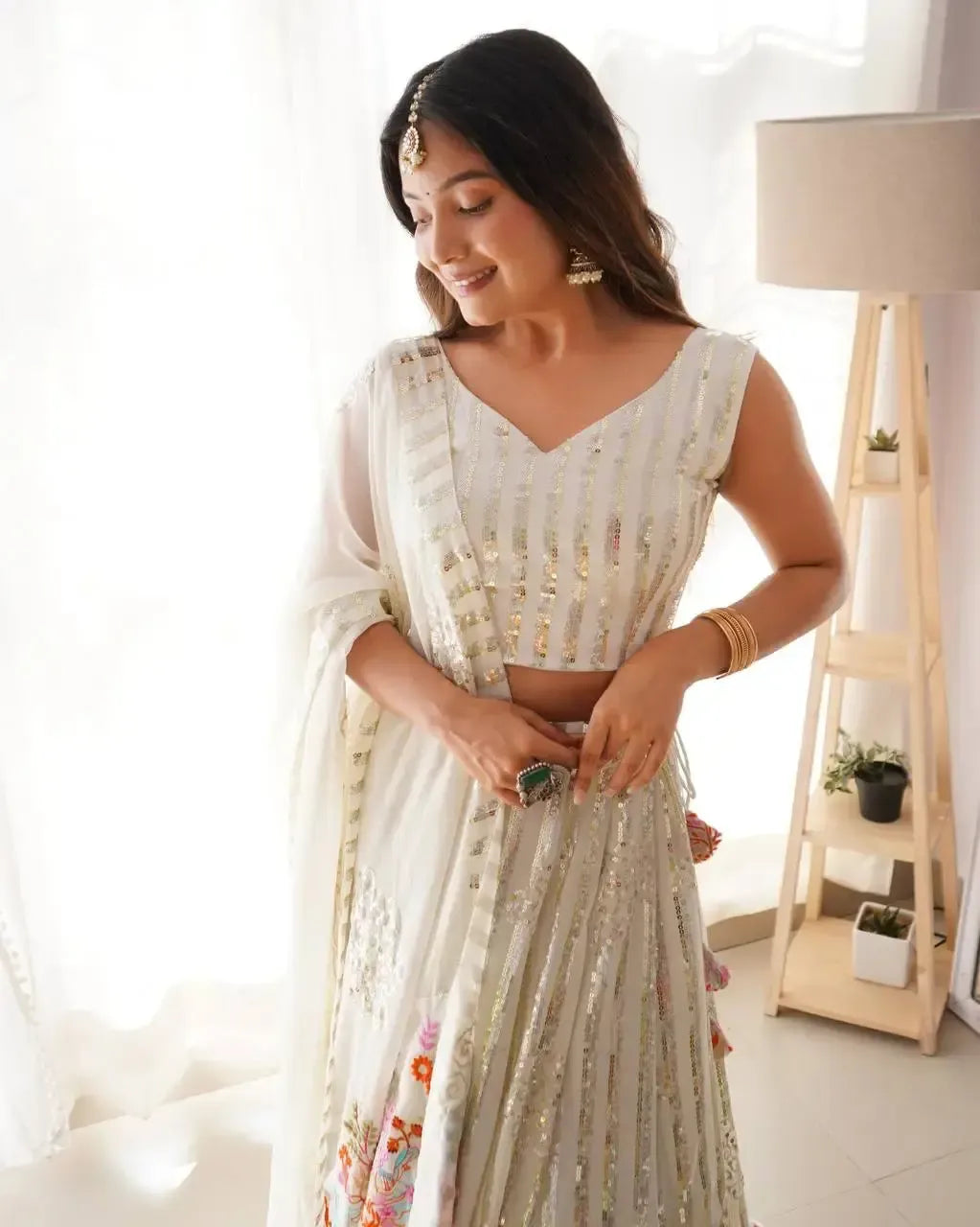 Faux Georgette Embroidered Lehenga Set with Blouse & Dupatta