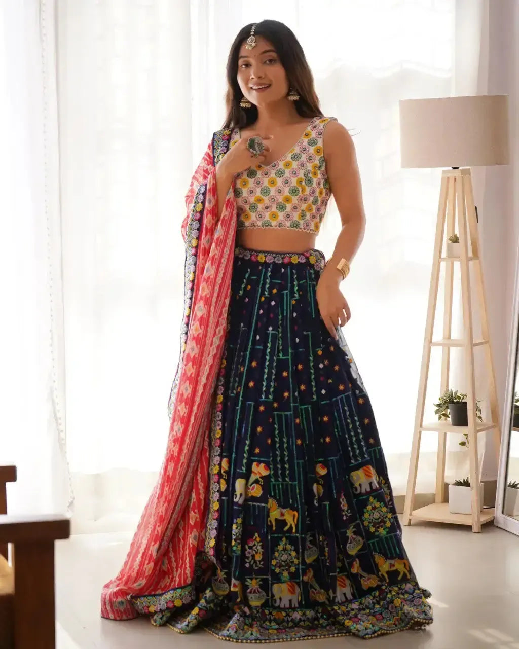 Faux Georgette Embroidered Lehenga Set with Blouse & Dupatta