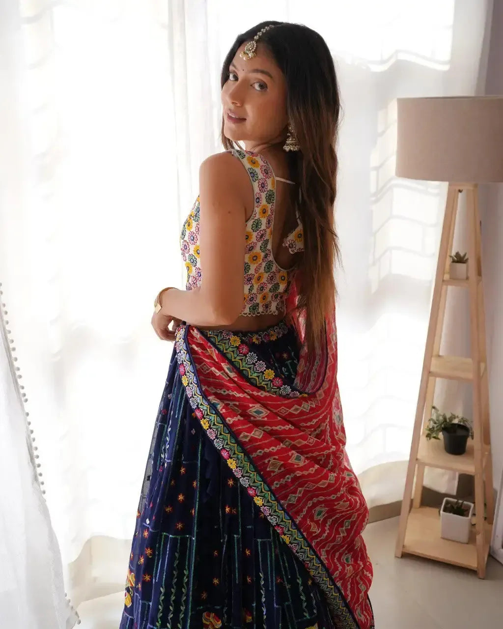 Faux Georgette Embroidered Lehenga Set with Blouse & Dupatta